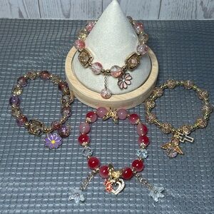 Pink and Gold Charm Bracelets Set